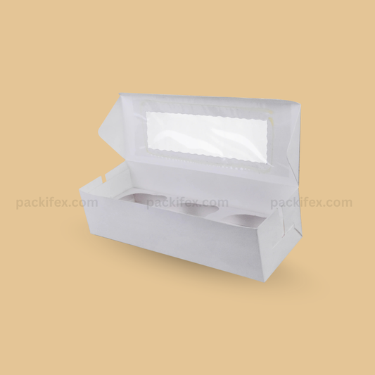 Premium White Cupcake Box – Secure 3 Cavity Packaging