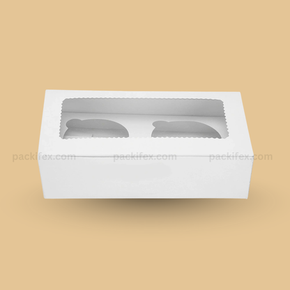 Premium White Cupcake Box – Secure 2 Cavity Packaging